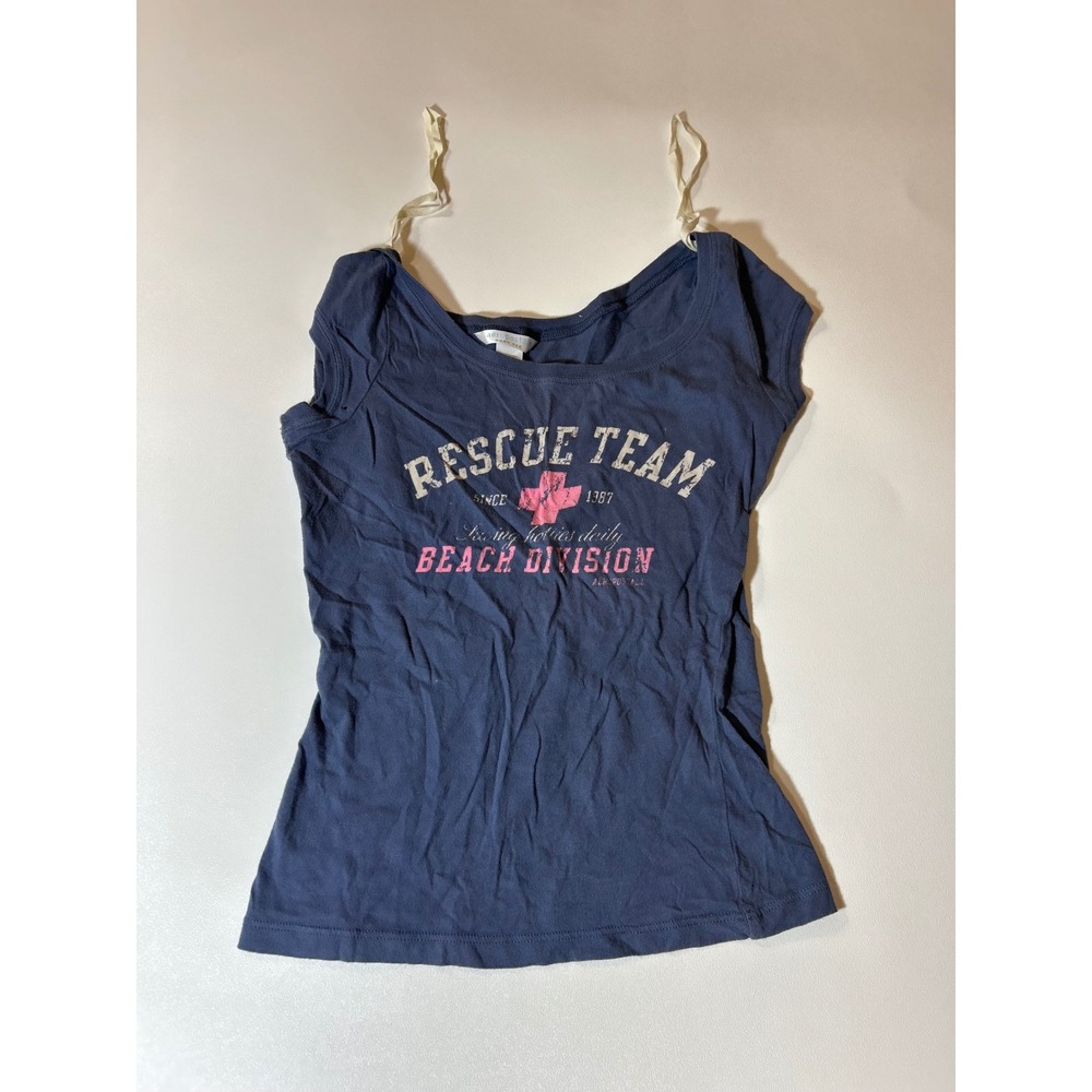 Aeropostale Baby Tee Womens S Blue Excellent Rescue Team Beach Division Graphic